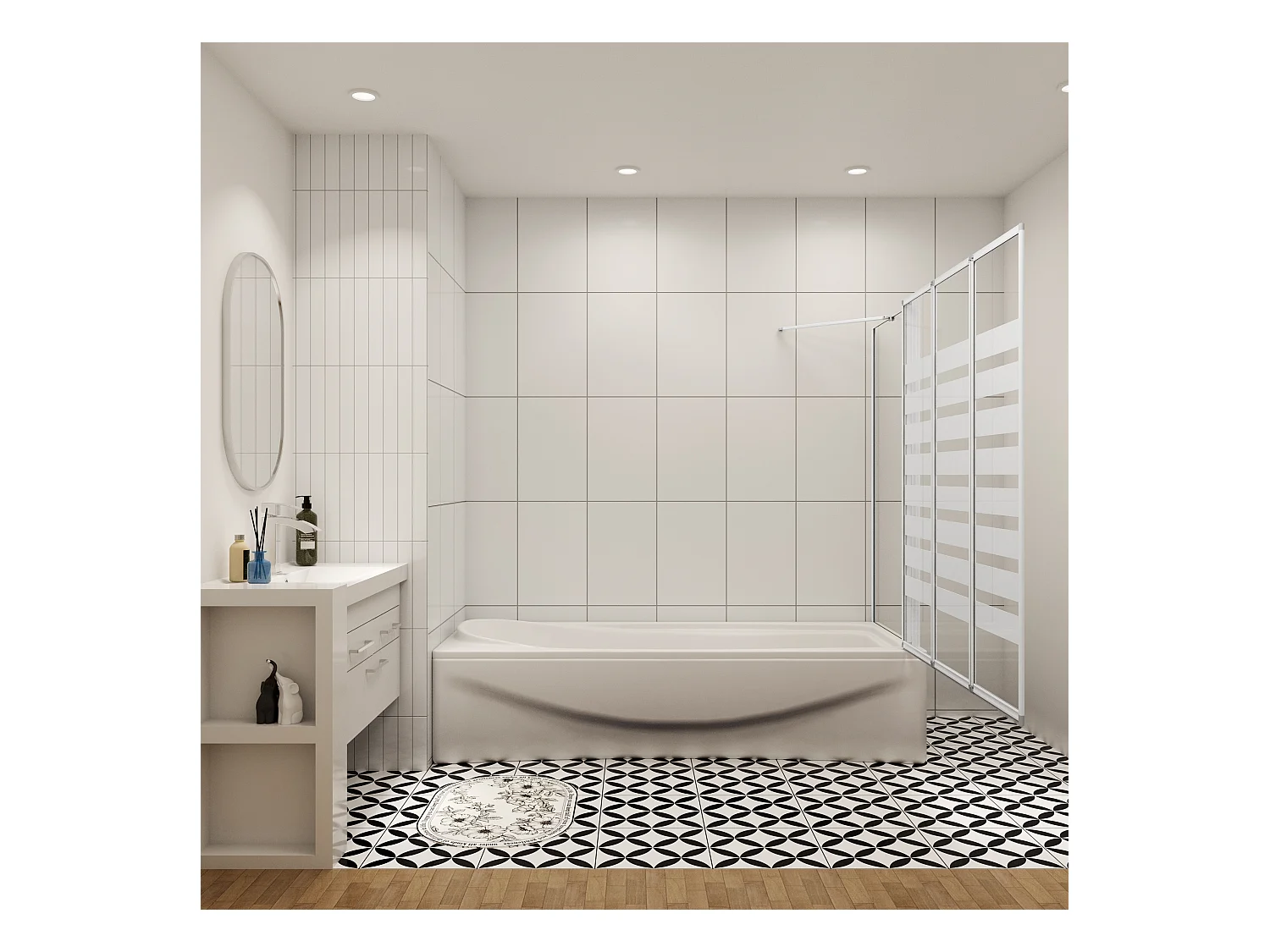 Badwand 3 panelen vouwbaar 100x140cm en zijwand 80cm,4mm NANO helder veiligheidsglas,mat zwarte profiel - rechterkant installeren