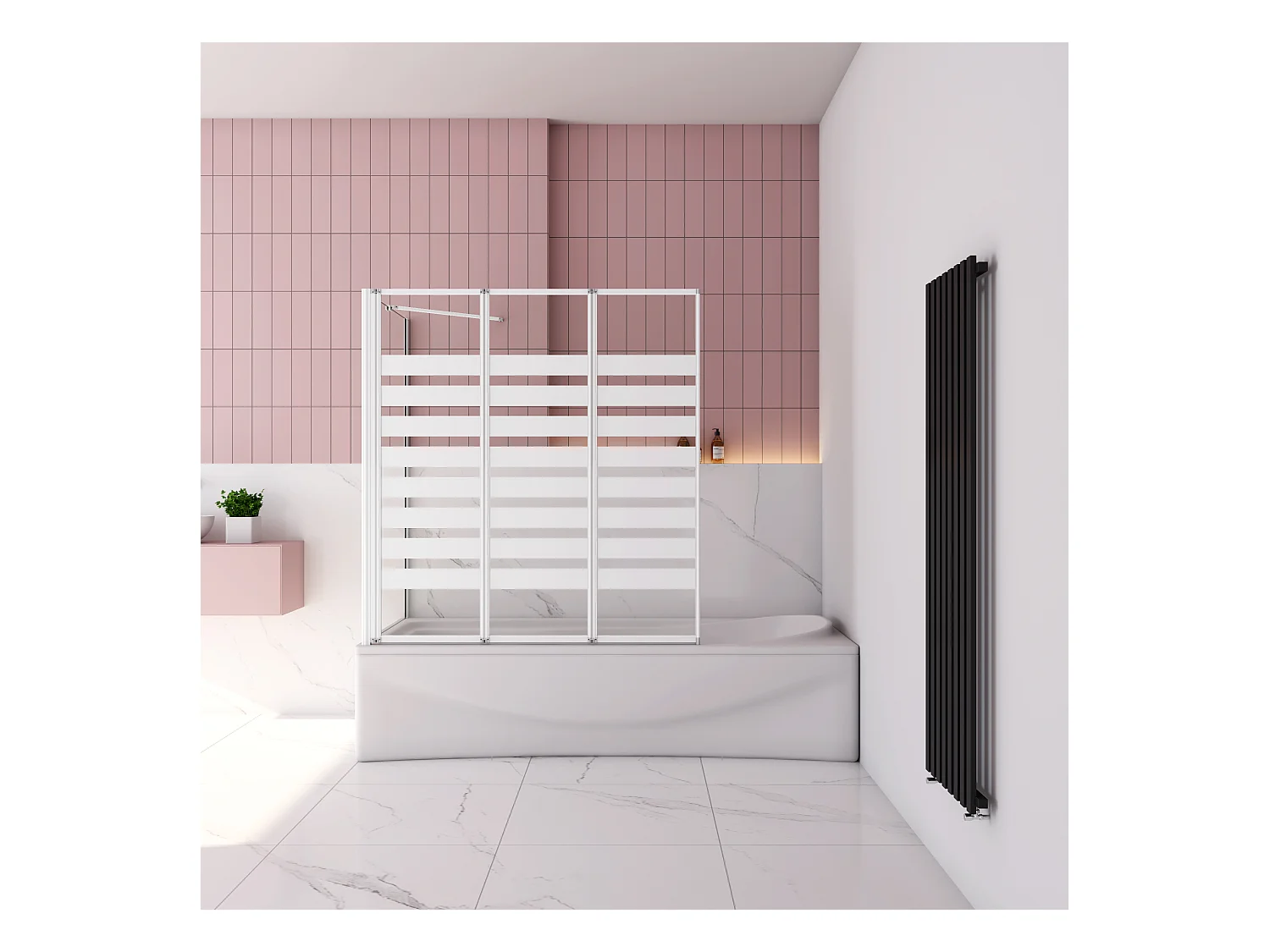 Badwand 3 panelen vouwbaar 100x140cm en zijwand 80cm,4mm NANO helder veiligheidsglas,mat zwarte profiel - linkerkant installeren