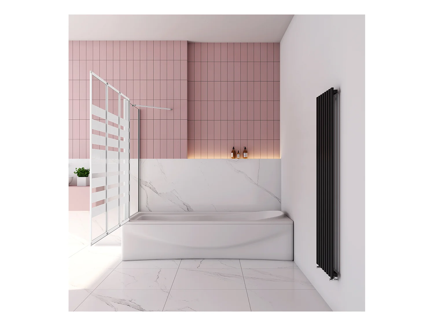 Badwand 3 panelen vouwbaar 100x140cm en zijwand 80cm,4mm NANO helder veiligheidsglas,mat zwarte profiel - linkerkant installeren