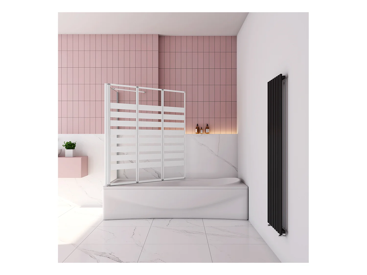 Badwand 3 panelen vouwbaar 100x140cm en zijwand 80cm,4mm NANO helder veiligheidsglas,mat zwarte profiel - linkerkant installeren