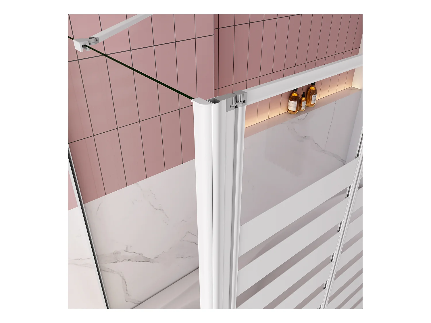 Badwand 3 panelen vouwbaar 100x140cm en zijwand 80cm,4mm NANO helder veiligheidsglas,mat zwarte profiel - linkerkant installeren