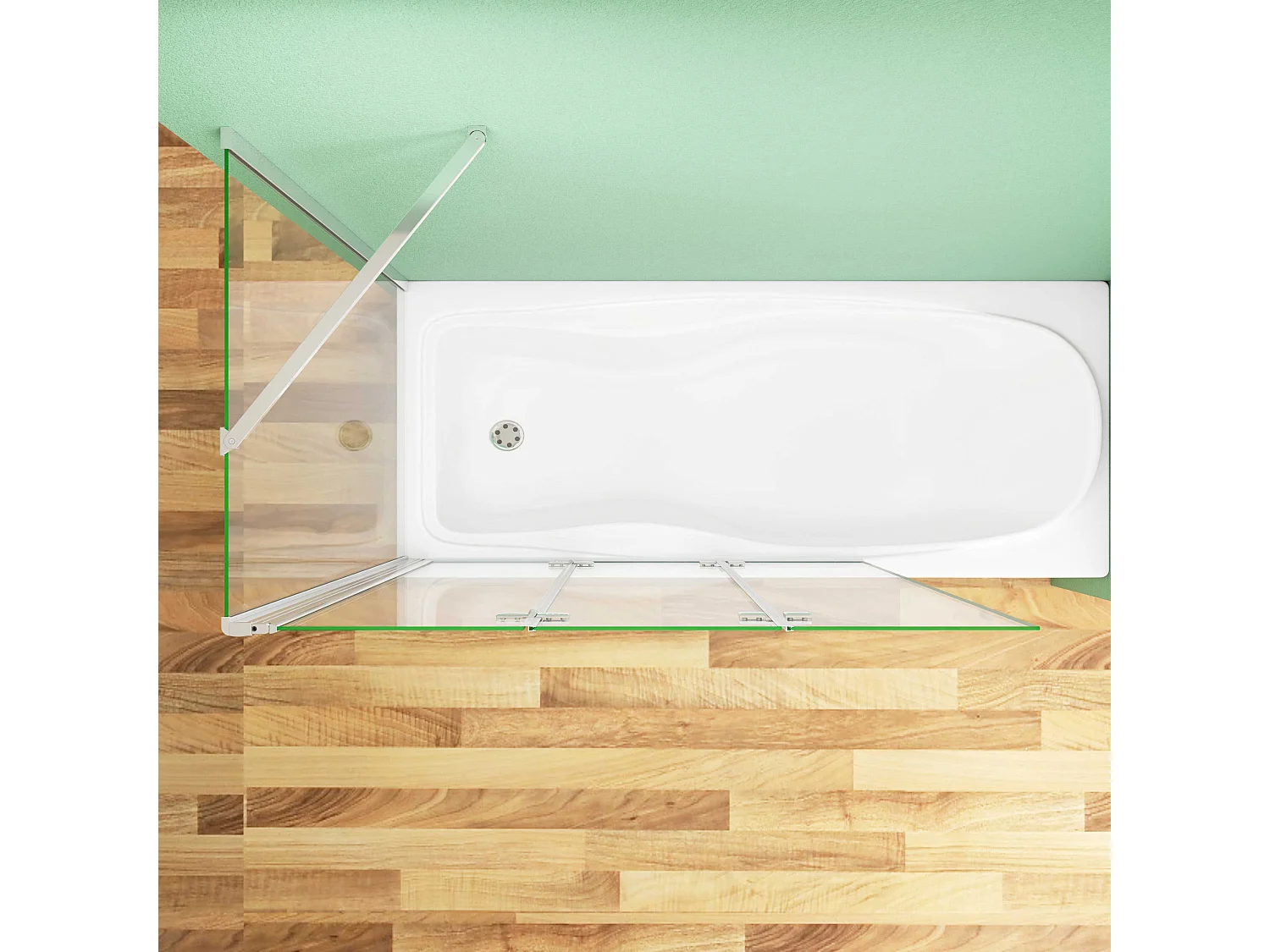 130x60x140cm Badscherm badwand 3 panelen vouwbaar met vast zijwand,6mm NANO helder ESG-veiligheidsglas,profiel van glanzend chroom