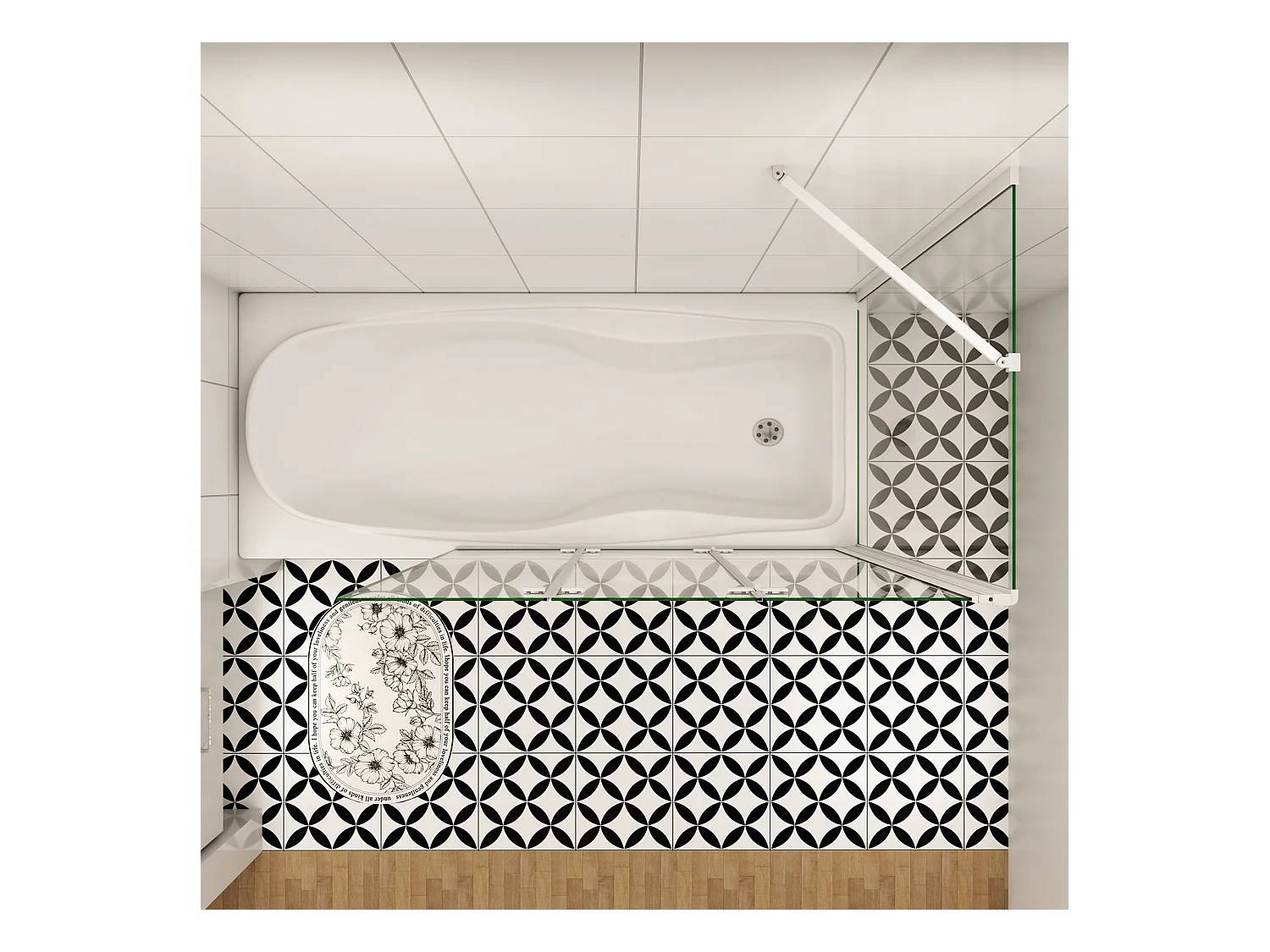 130x75x140cm Badscherm badwand 3 panelen vouwbaar met vast zijwand,6mm NANO helder ESG-veiligheidsglas - mat wit profiel