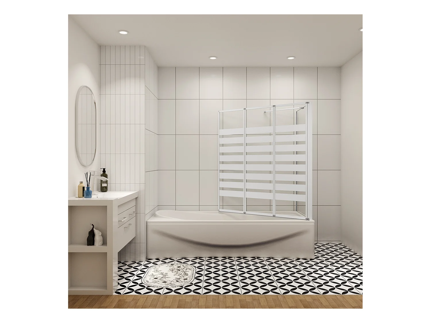 Badwand 3 panelen vouwbaar 100x140cm en zijwand 75cm,4mm NANO helder veiligheidsglas,mat zwarte profiel - rechterkant installeren