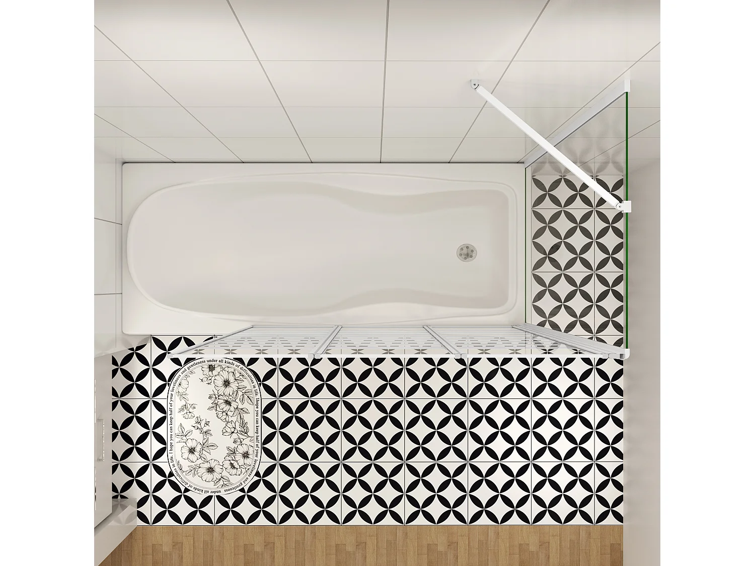 Badwand 3 panelen vouwbaar 100x140cm en zijwand 75cm,4mm NANO helder veiligheidsglas,mat zwarte profiel - rechterkant installeren