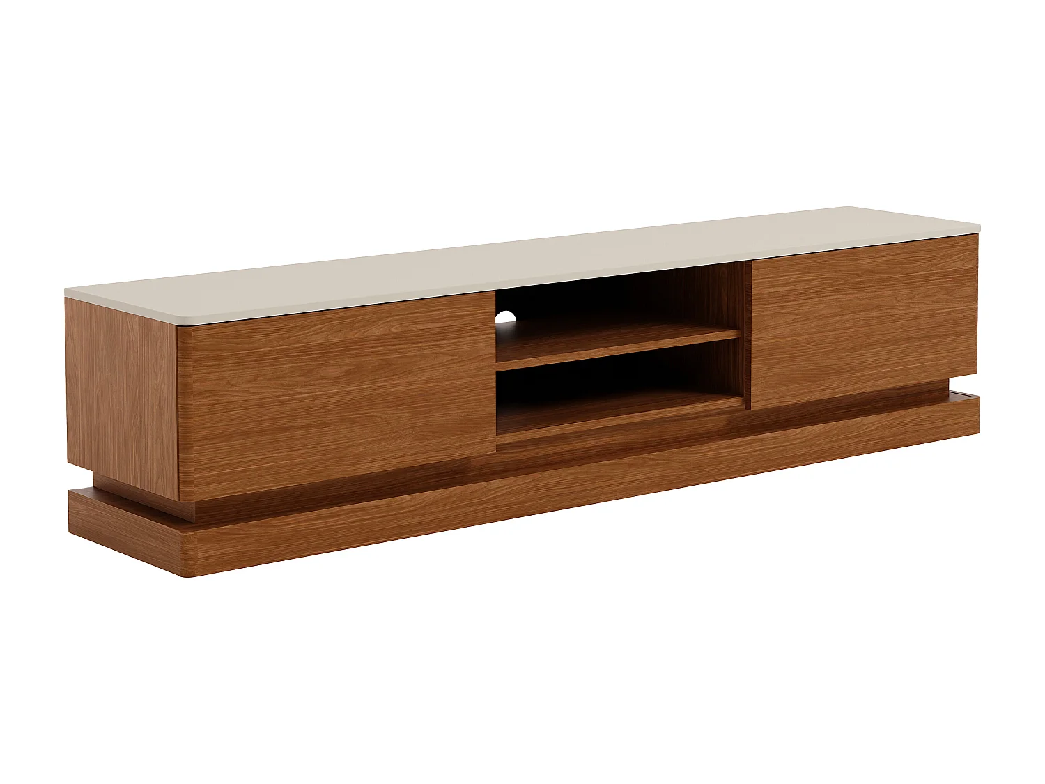 Meuble TV 2 tiroirs et 2 niches avec LEDs en MDF - Naturel foncé et beige - DEVIKA de Pascal MORABITO