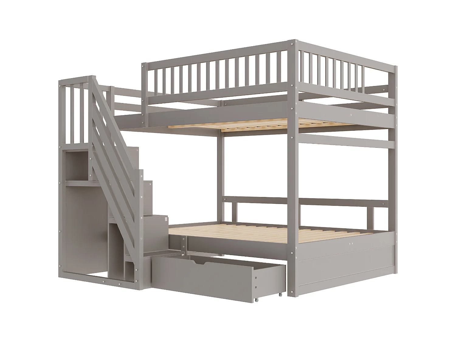 Litera infantil - 2 x 140 x 200 cm - con 1 cajón + espacio de almacenamiento en escalera - madera + MDF - gris