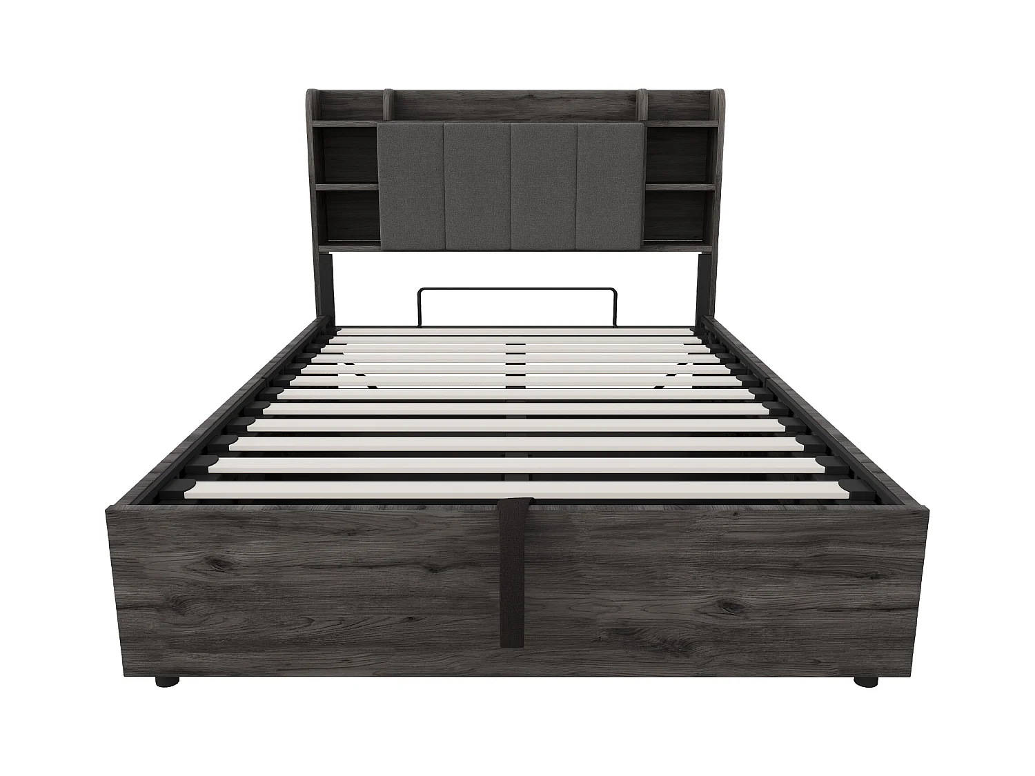 Lit coffre pou enfant - 140 x 200 cm - tête de lit avec rangement - avec USB + Type-C - MDF - gris