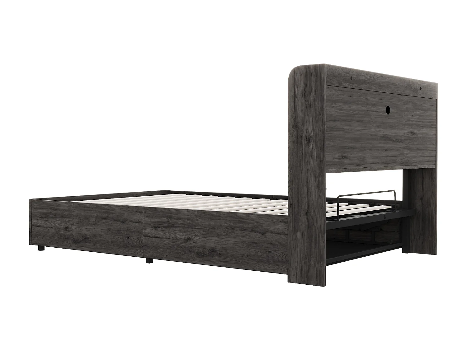 Kinderbett mit Stauraum - 140 x 200 cm - Kopfteil mit Stauraum - mit USB + Type-C - MDF - grau