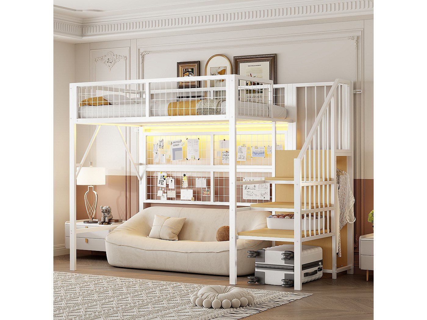 Lit Mezzanine Enfant, 140 X 200 Cm, Cadre De Lit En Métal