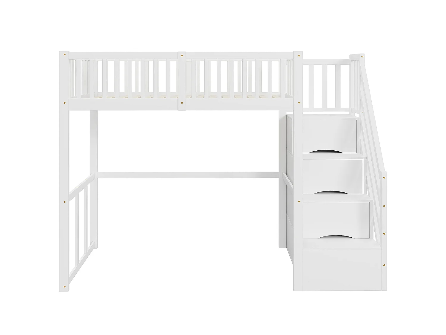 Barnloftsäng - 90 x 200 cm - med förvaring i trapphuset - trä + MDF - vit