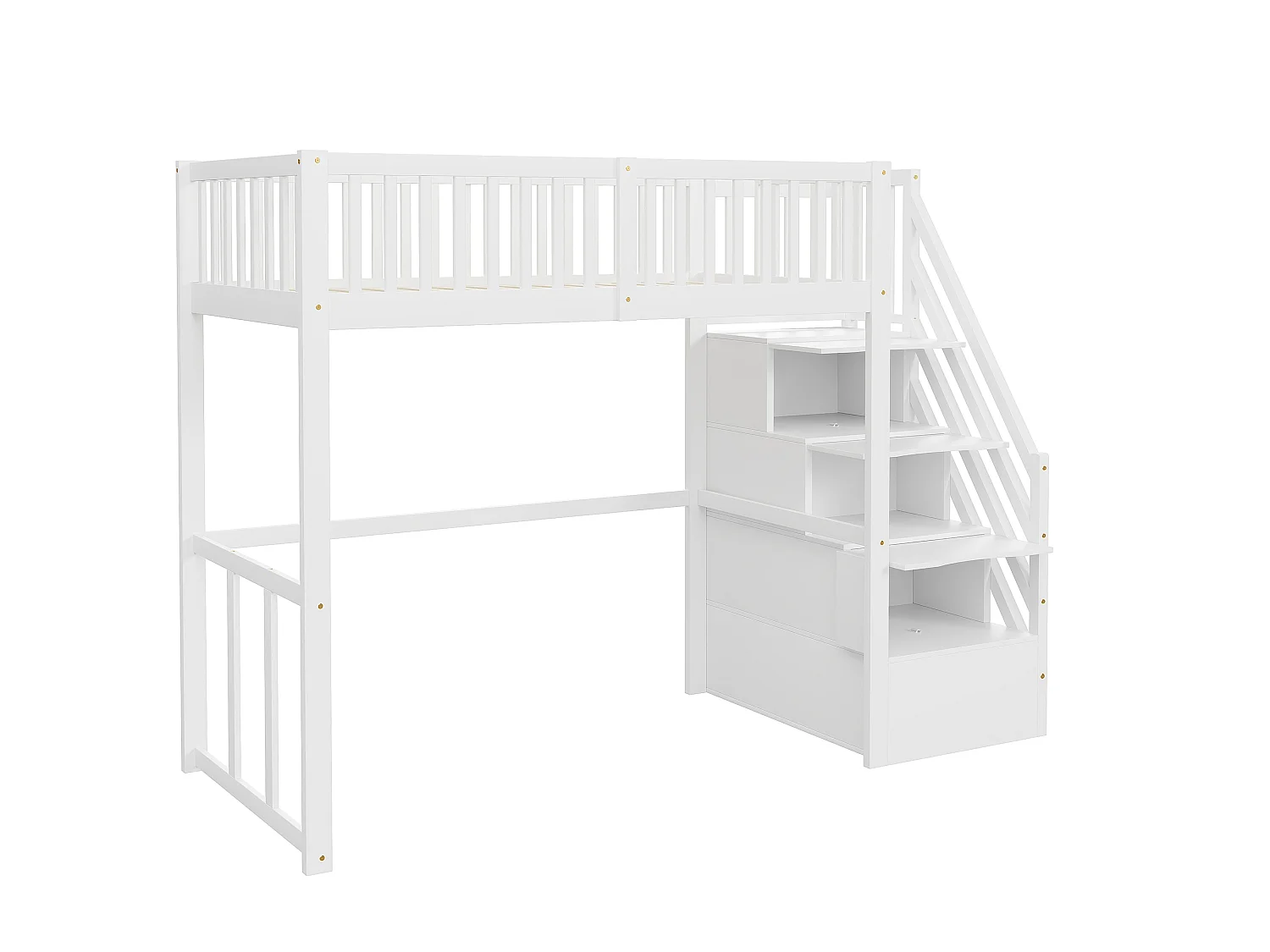 Barnloftsäng - 90 x 200 cm - med förvaring i trapphuset - trä + MDF - vit