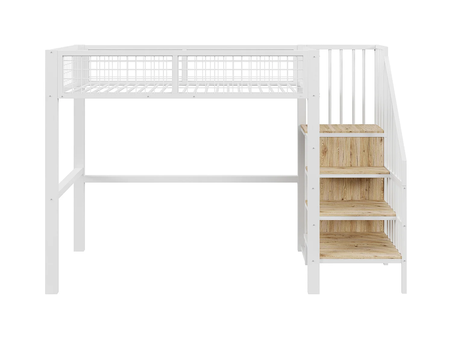 Lit mezzanine enfant - 90 x 200 cm - avec échelle + étagère de rangements + armoire - métal - blanc