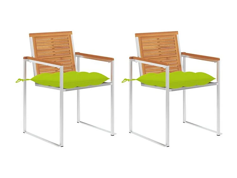 Chaises de jardin avec coussins lot de 2 Acacia solide et acier