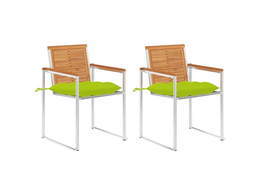 Chaises de jardin avec coussins lot de 2 Acacia solide et acier