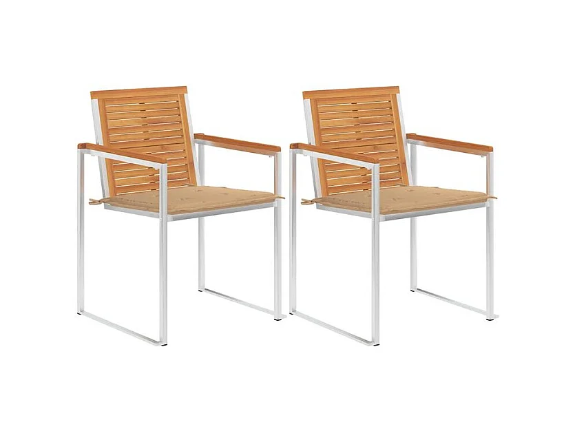 Chaises de jardin avec coussins lot de 2 Acacia solide et acier