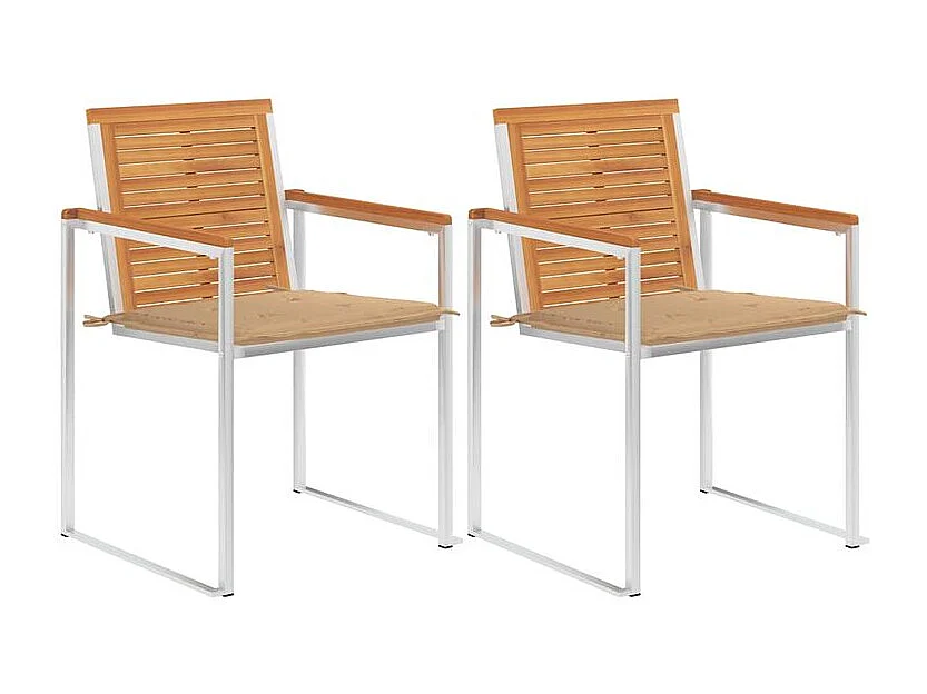 Chaises de jardin avec coussins lot de 2 Acacia solide et acier