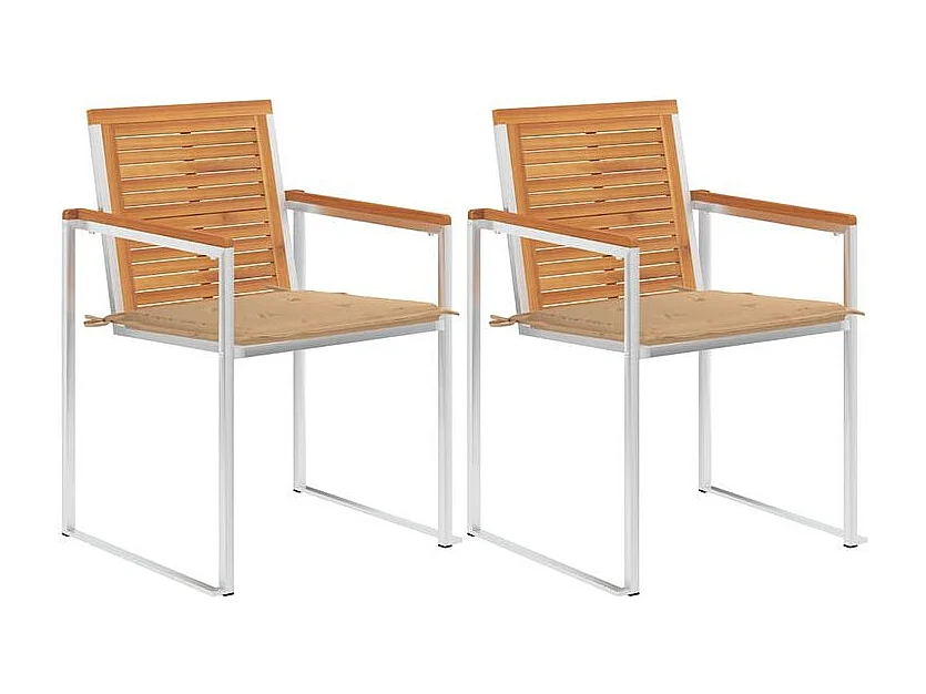 Chaises de jardin avec coussins lot de 2 Acacia solide et acier