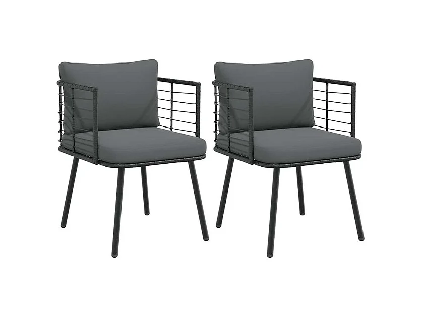Chaises de jardin lot de 2 avec coussins noir résine tressée