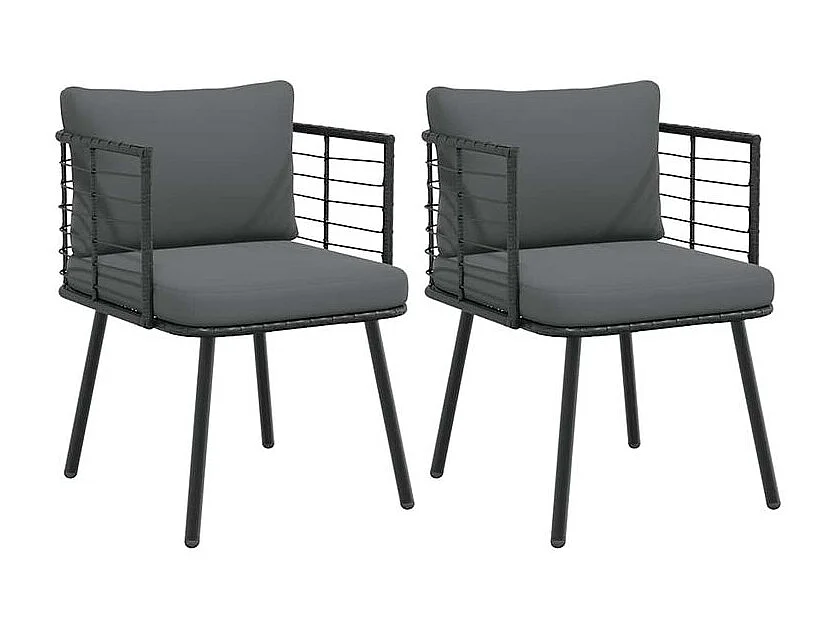 Chaises de jardin lot de 2 avec coussins noir résine tressée