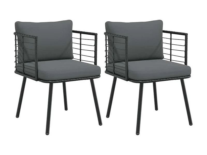 Chaises de jardin lot de 2 avec coussins noir résine tressée