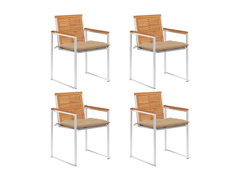 Chaises de jardin lot de 4 avec coussins Bois d'acacia massif