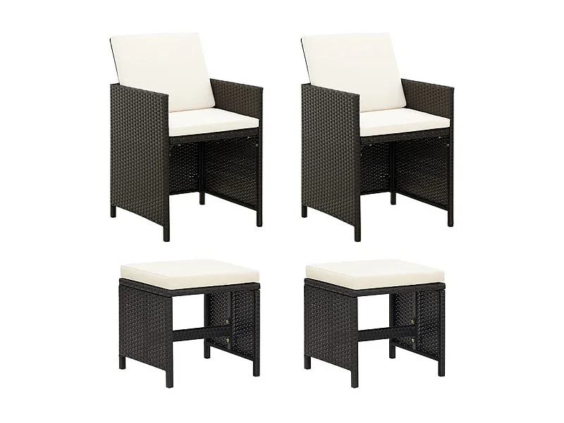 Jeu de chaise et tabouret de jardin 4 pcs Résine tressée Noir