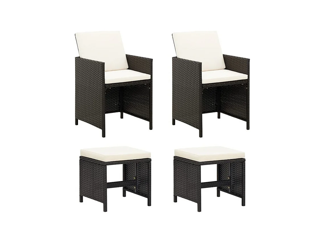 Jeu de chaise et tabouret de jardin 4 pcs Résine tressée Noir