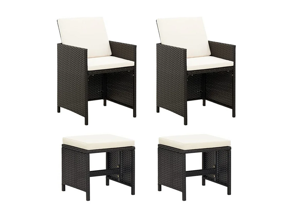 Jeu de chaise et tabouret de jardin 4 pcs Résine tressée Noir