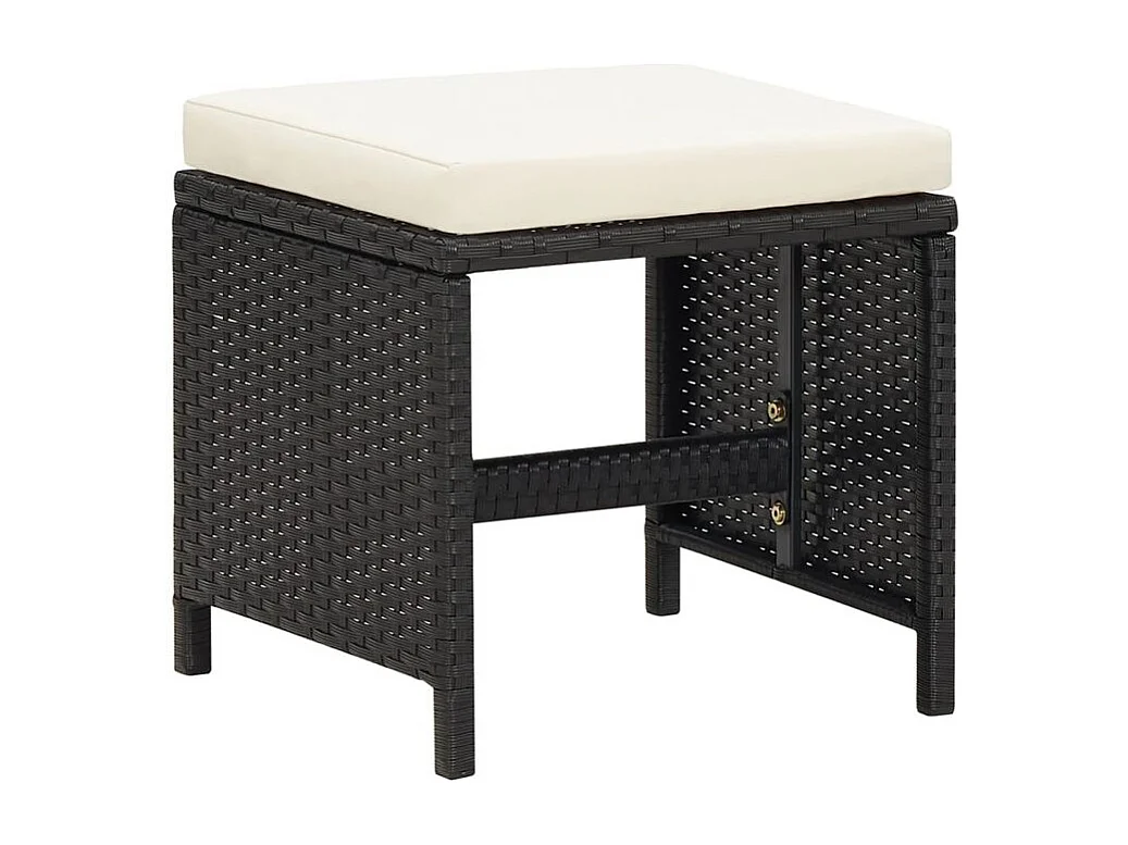 Jeu de chaise et tabouret de jardin 4 pcs Résine tressée Noir