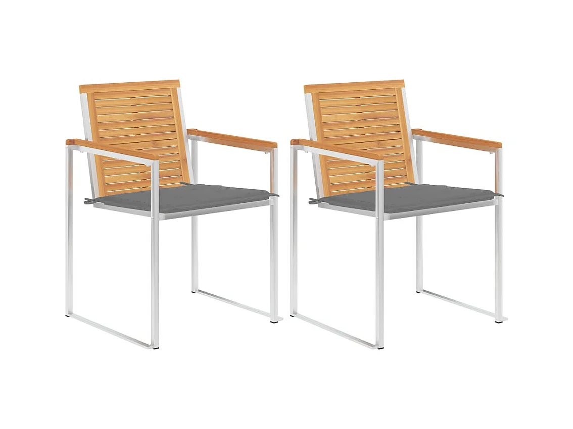 Chaises de jardin avec coussins 2 pcs Teck solide et acier 13