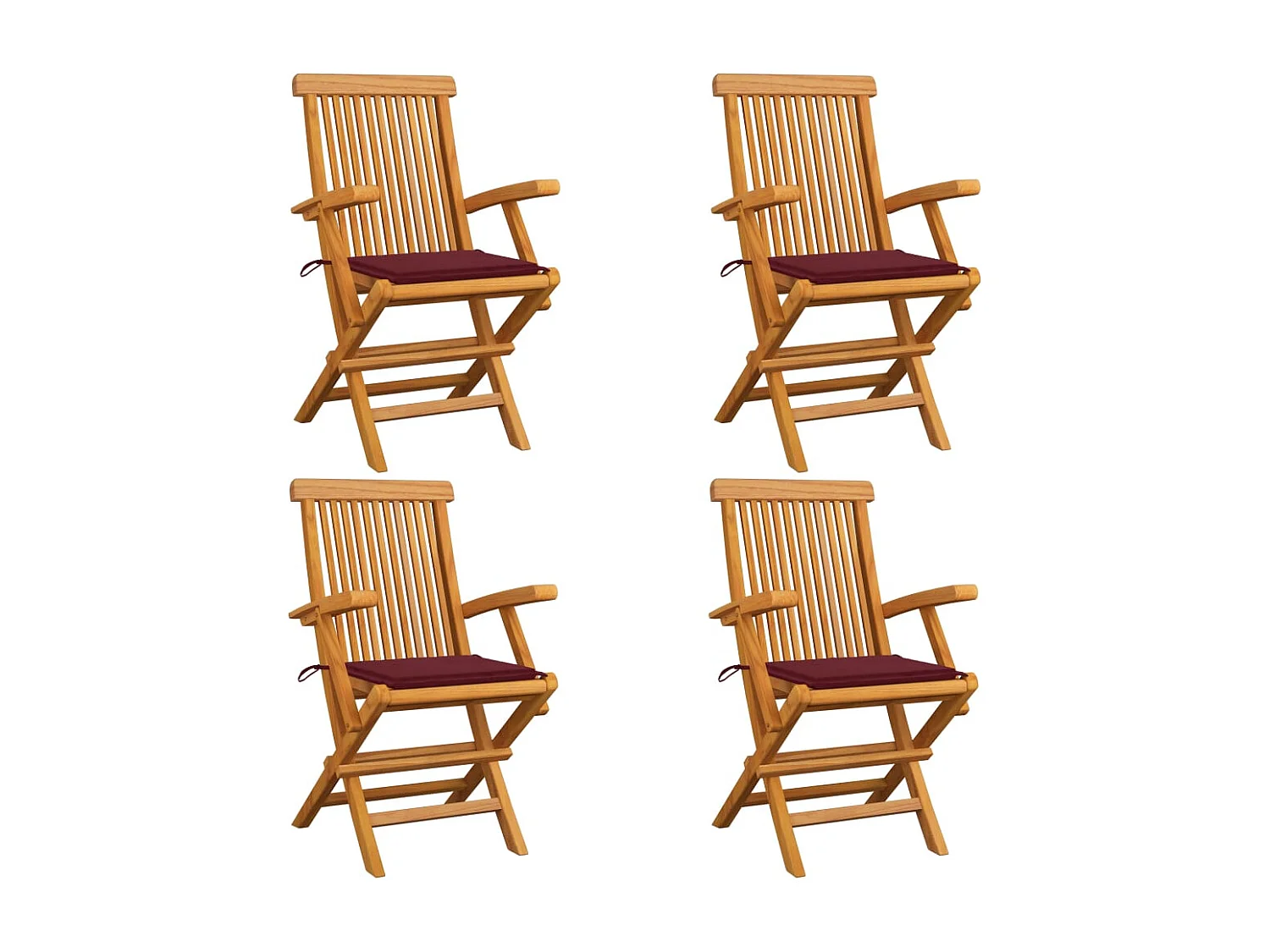 Chaises de jardin avec coussins rouge bordeaux 4pcs Teck massif 3