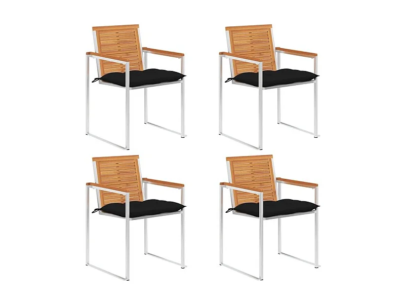 Chaises de jardin lot de 4 avec coussins Bois d'acacia massif
