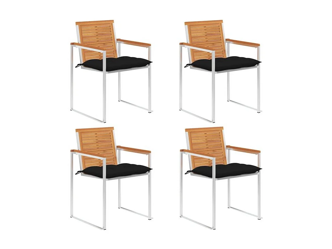 Chaises de jardin lot de 4 avec coussins Bois d'acacia massif