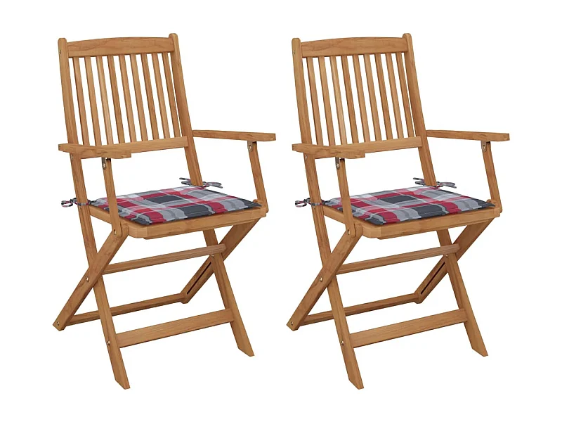 Chaises pliables de jardin 2 pcs avec coussins Bois d'acacia 54