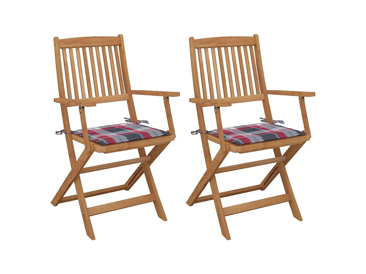 Chaises pliables de jardin 2 pcs avec coussins Bois d'acacia 54