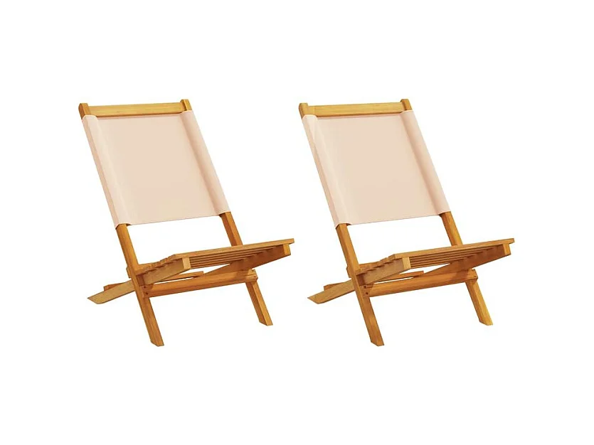 Chaises de jardin lot de 2 beige bois d'acacia massif et tissu