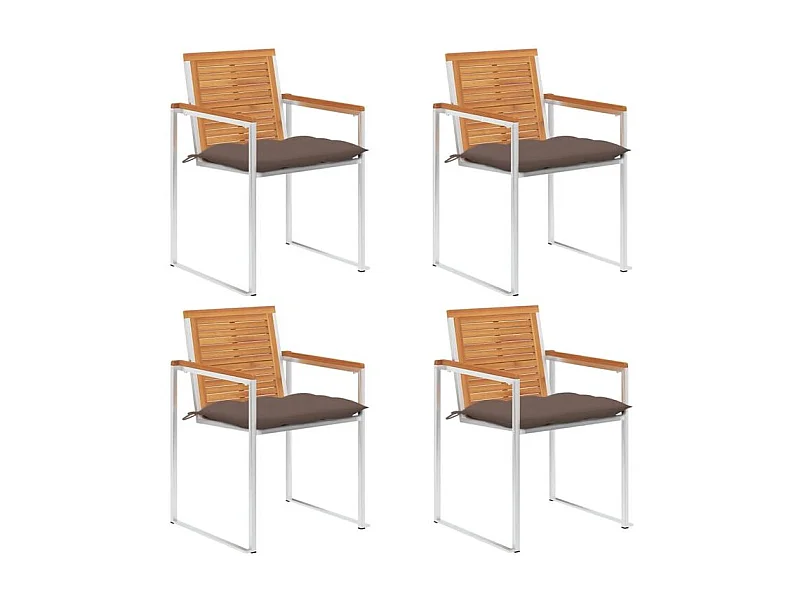 Chaises de jardin lot de 4 avec coussins Bois d'acacia massif