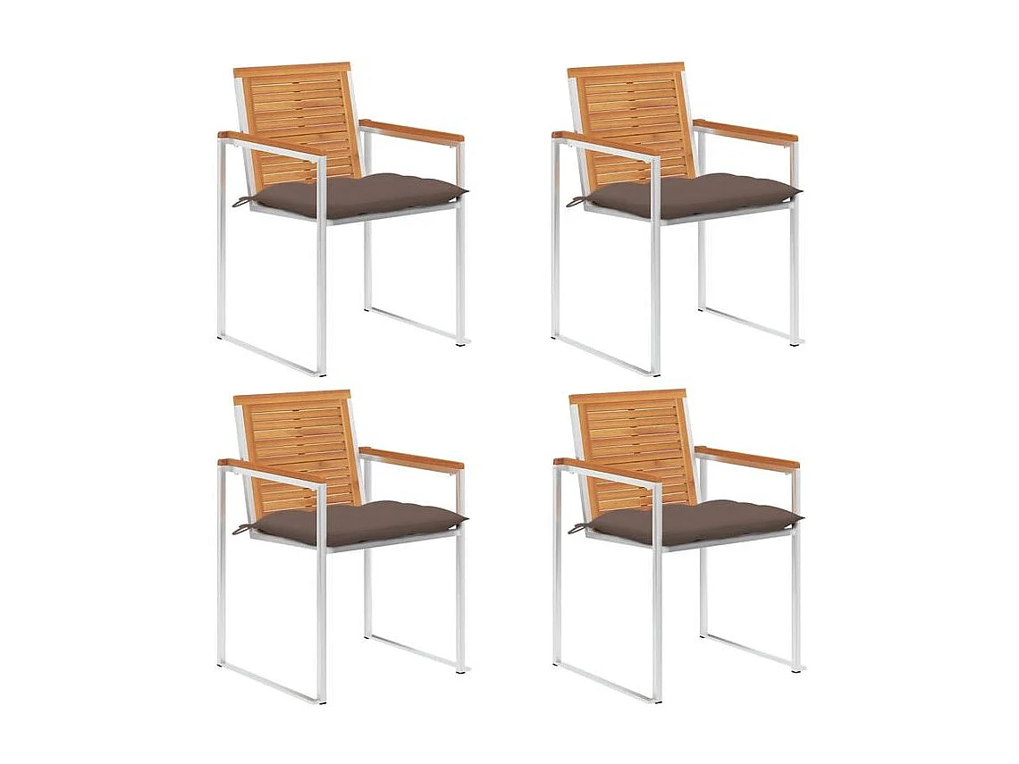 Chaises de jardin lot de 4 avec coussins Bois d'acacia massif