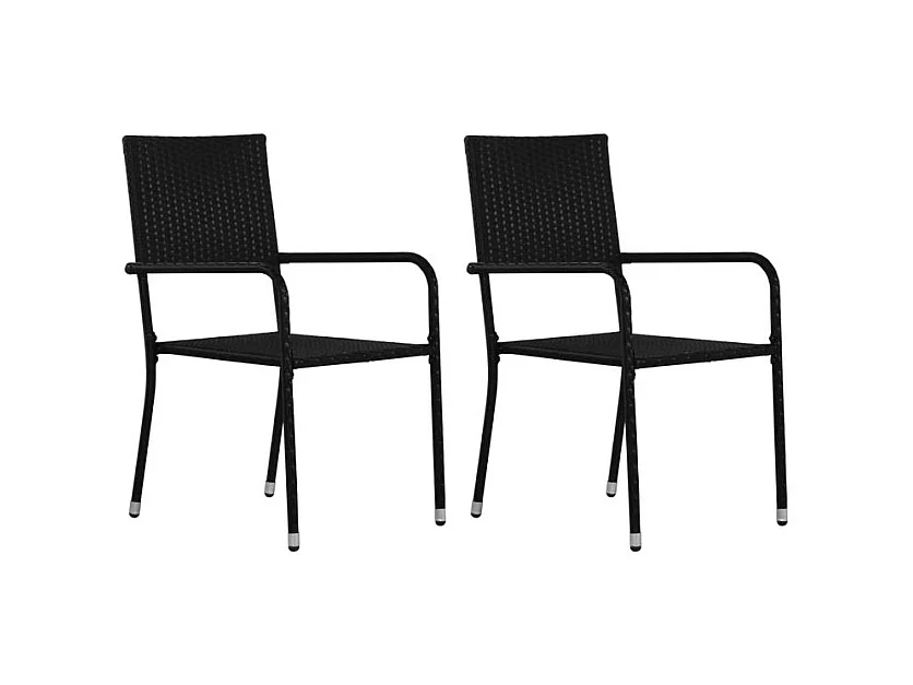 Chaise à dîner de jardin empilable lot de 2 noir résine tressée