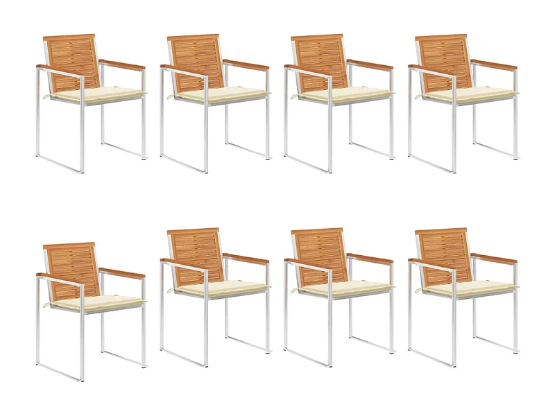 Chaises de jardin 8 pcs avec coussins Bois d'acacia solide 2