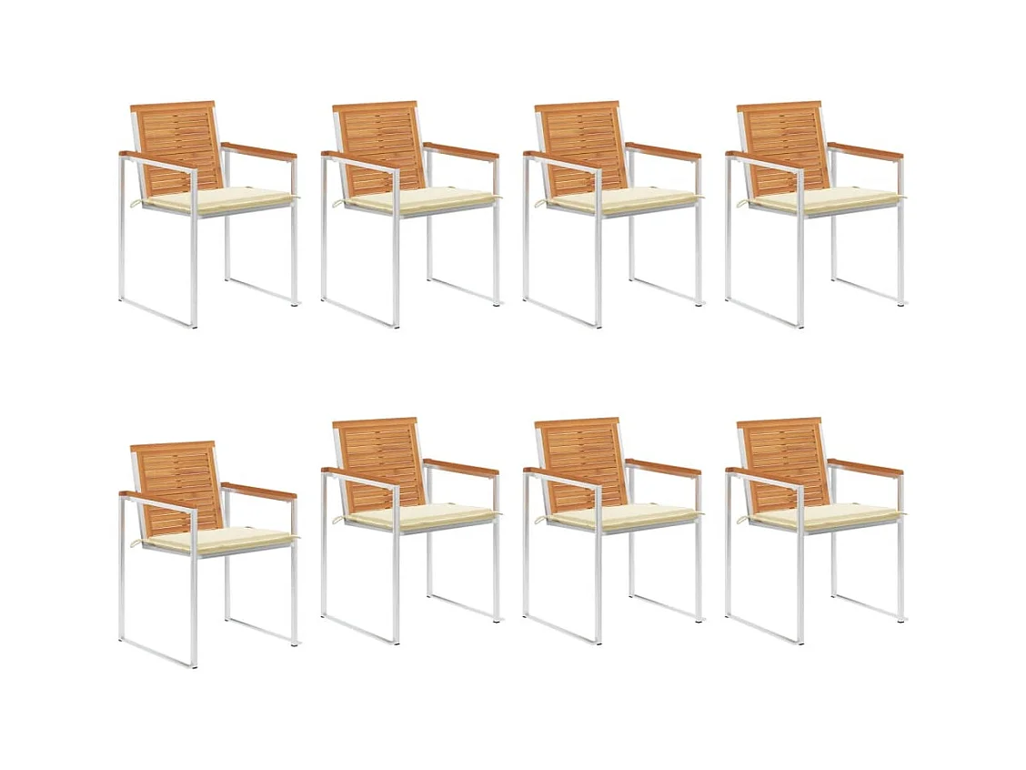 Chaises de jardin 8 pcs avec coussins Bois d'acacia solide 2