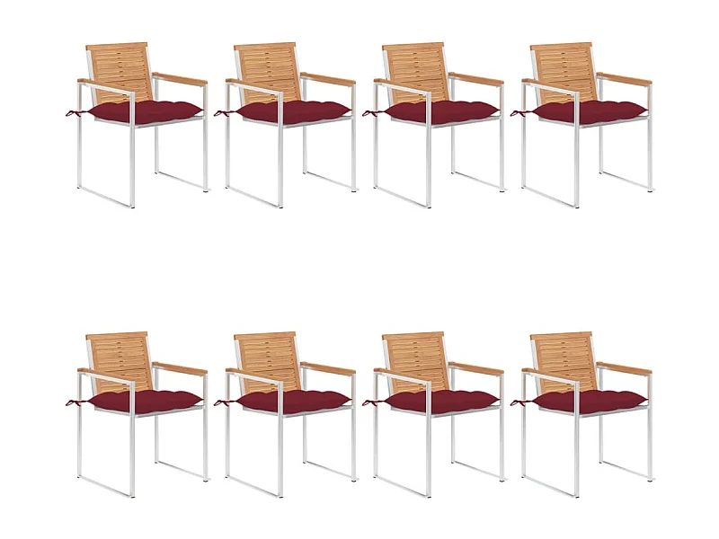 Chaises de jardin 8 pcs avec coussins Bois de teck massif 39