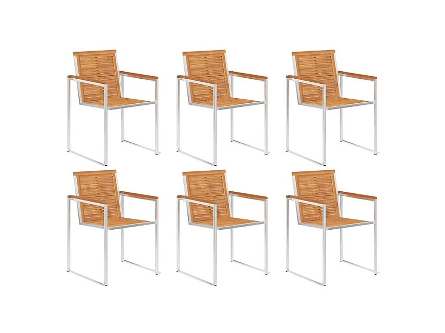 Chaises de jardin lot de 6 Bois d'acacia et acier inoxydable
