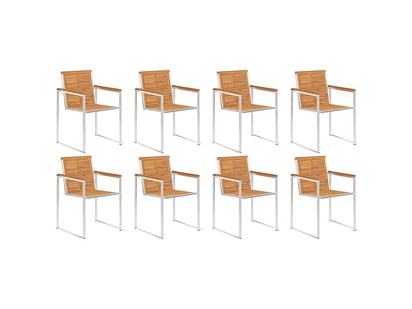 Chaises de jardin lot de 8 Bois d'acacia et acier inoxydable