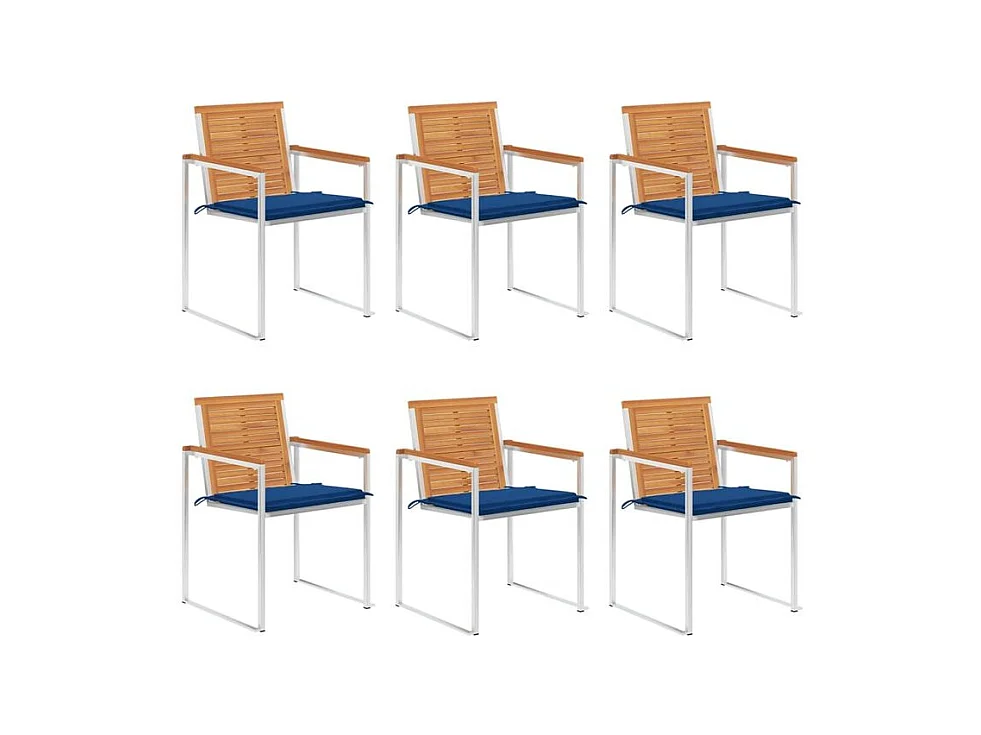 Chaises de jardin lot de 6 avec coussins Bois d'acacia solide