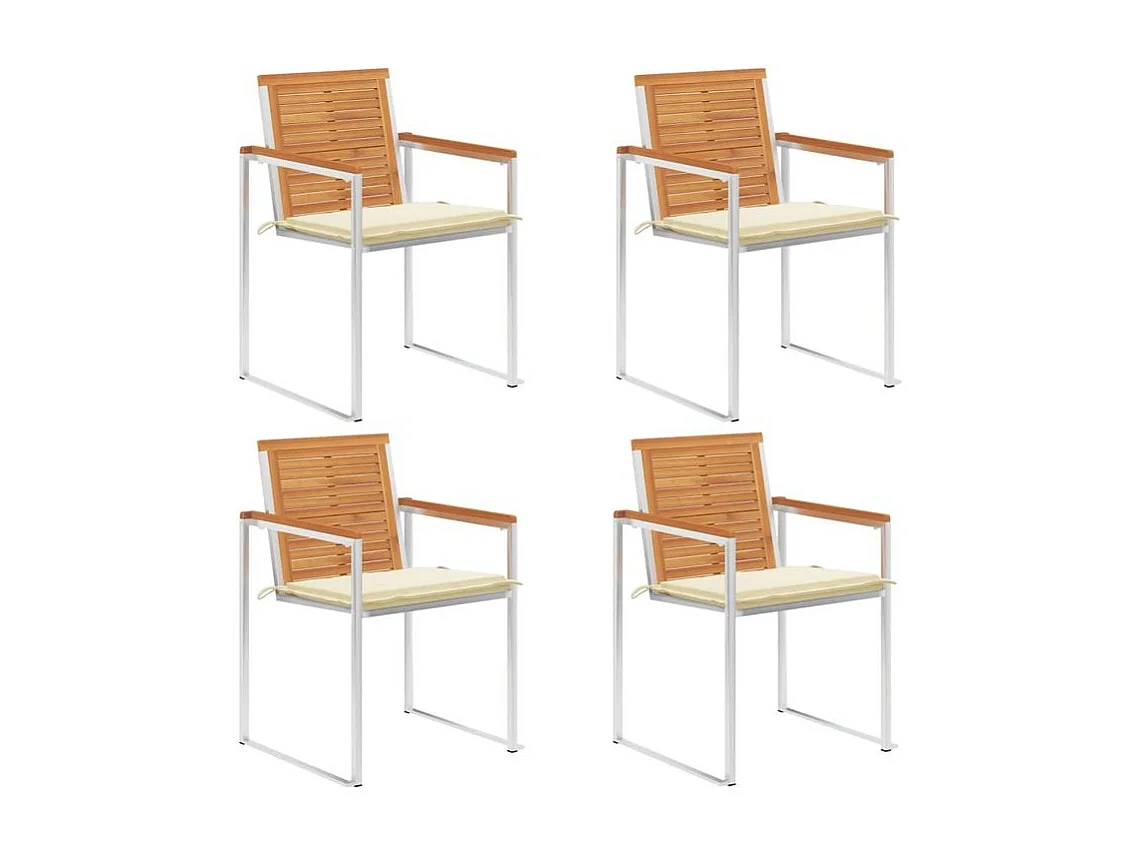 Chaises de jardin lot de 4 avec coussins Bois d'acacia massif