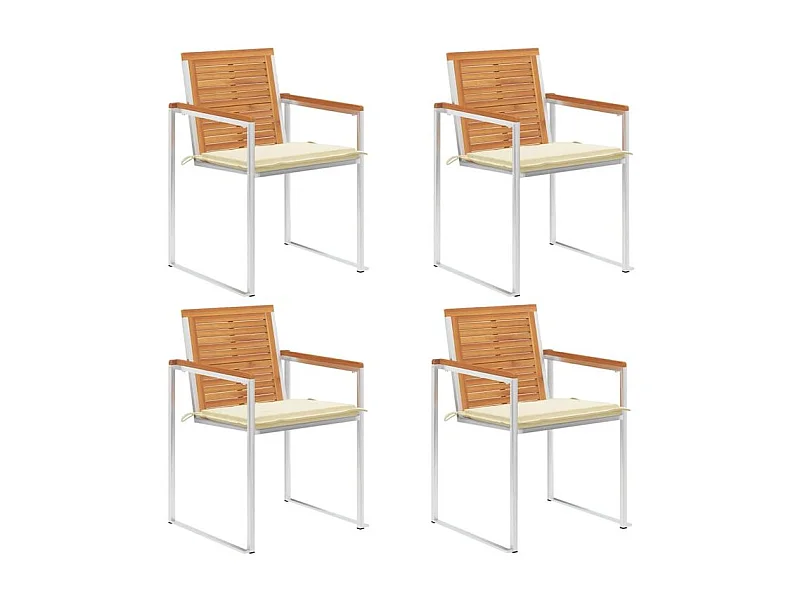 Chaises de jardin lot de 4 avec coussins Bois d'acacia massif