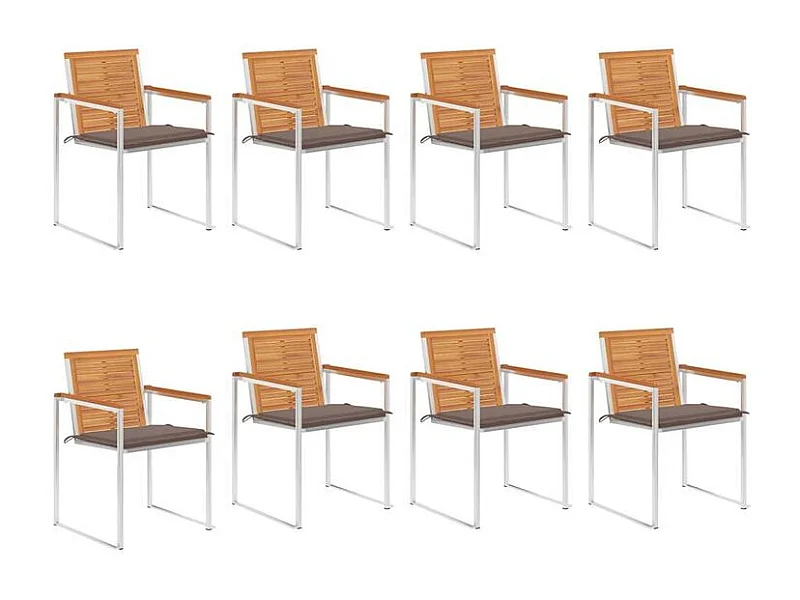 Chaises de jardin lot de 8 avec coussins Bois d'acacia solide