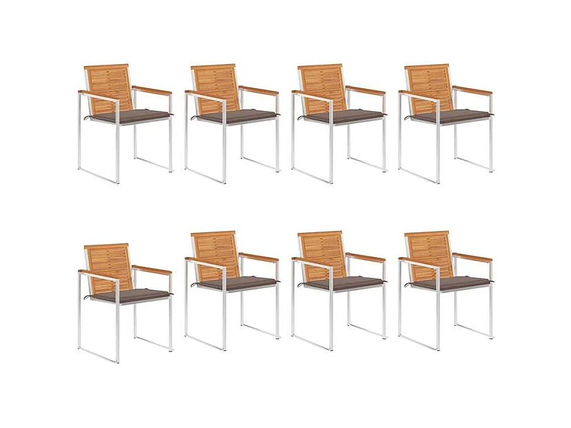 Chaises de jardin lot de 8 avec coussins Bois d'acacia solide